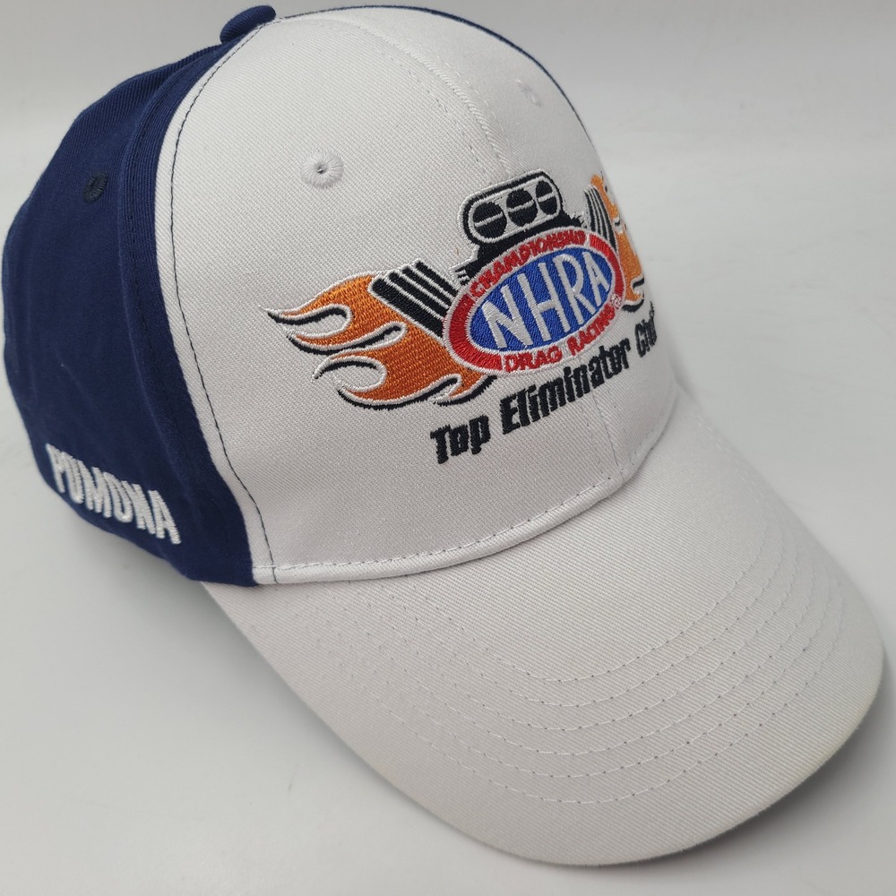 NHRA Hat Adjustable White Blue Top Eliminator Club 2023 Drag Racing USA Flag Men